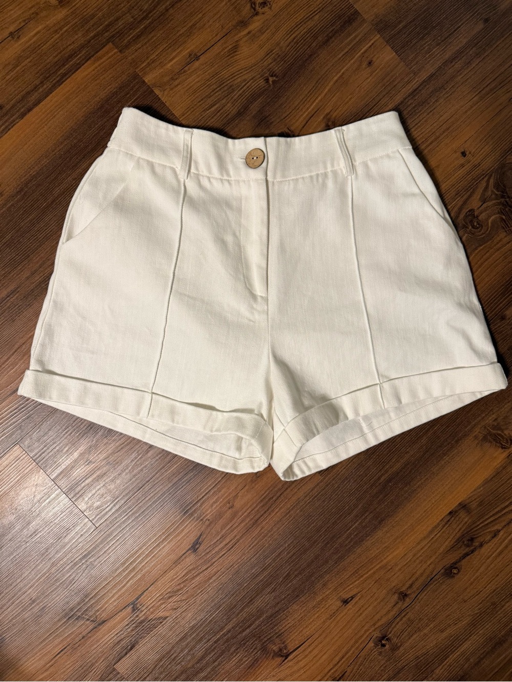 Women's High-Rise White Pin-tuck Shorts